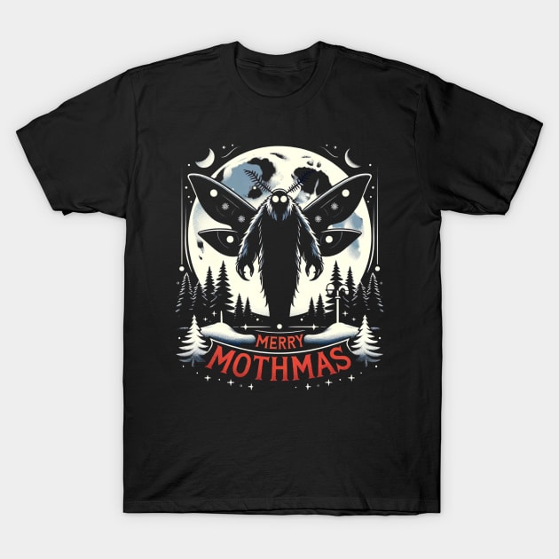 Mothman Christmas, Funny Merry Mothmas, Moth Man Cryptid Meme T-Shirt by ThatVibe